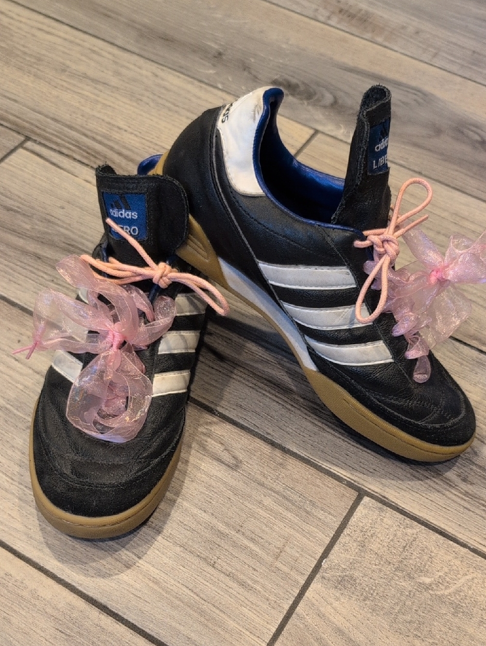 Vintage adidas Black White & Pink Indoor Athletic Shoes Custom Laces